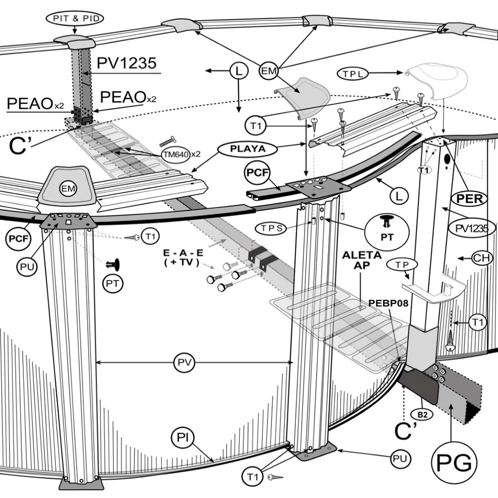 Pezzi di Ricambio Piscine con Forma di Otto con Sistema Omega da 120 cm
