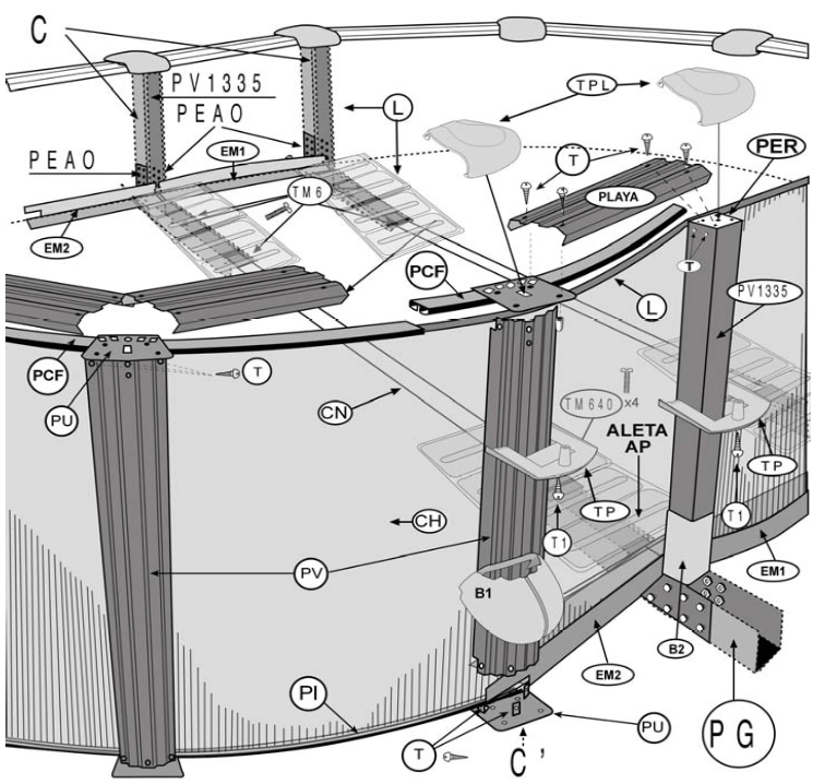 Pezzi di Ricambio Piscine Ovali in Finta Pietra con Sistema Omega da 132 cm