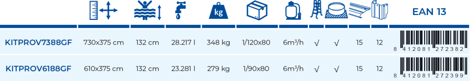 Piscina Gre Capri 610x375x132 KITPROV6188GF