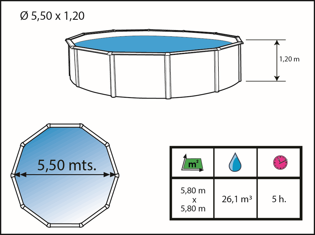 Piscina Toi Antracite Prestigio 550x120 cm 8837