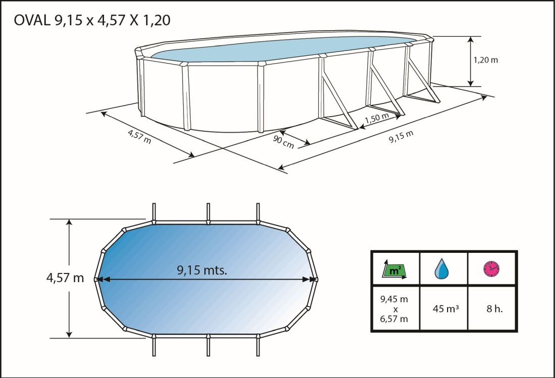 Piscina Toi Antracite Prestigio 915x457x120 cm 8843