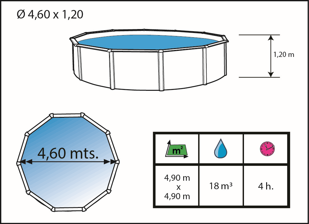 Piscina Toi Antracite Canarias 460x120 cm 8859