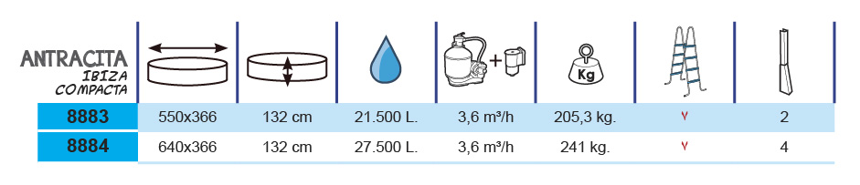 Piscina Toi Antracite Ibiza Compact 640x366x132 cm 8884
