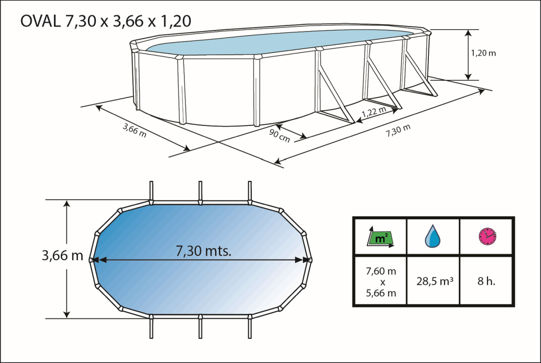 Piscina Toi Antracite Prestigio 730x366x120 cm 8842