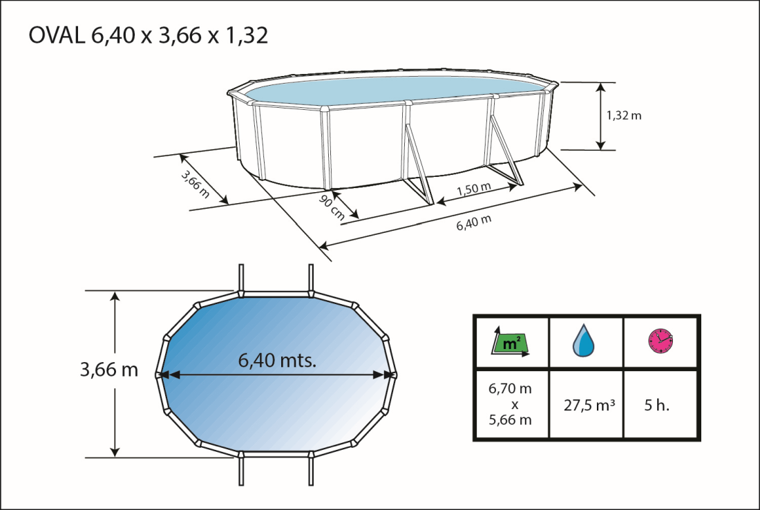 Piscina Toi Antracite Magnum Compact 640x366x132 cm 8943